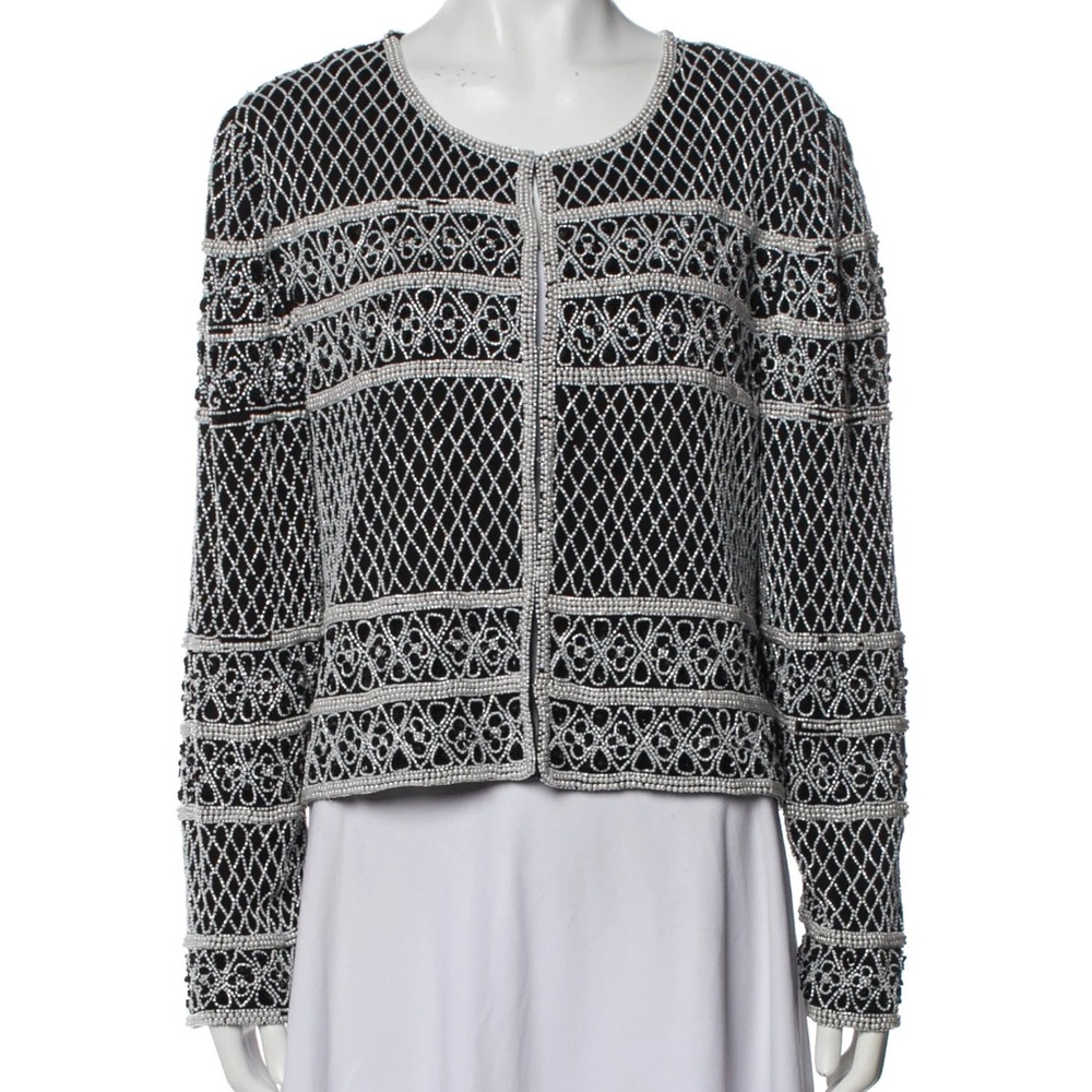 Andrea 100% Silk Black and White Beaded Jacket